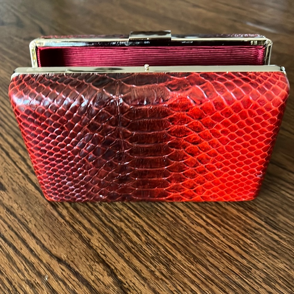 Red Snake-Embossed Leather Evening Clutch